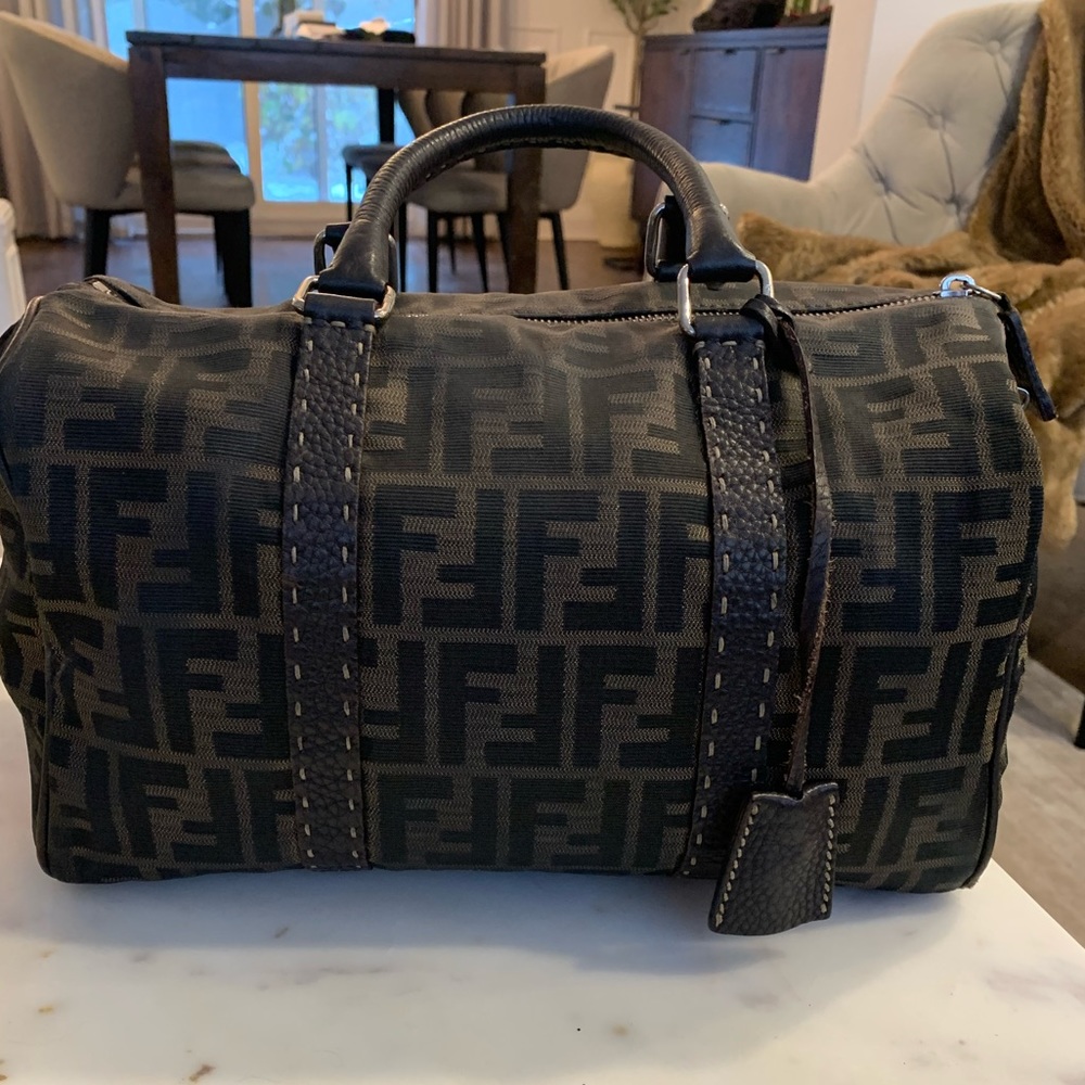 Authentic Fendi Zucca Monogram cloth Boston Bag.